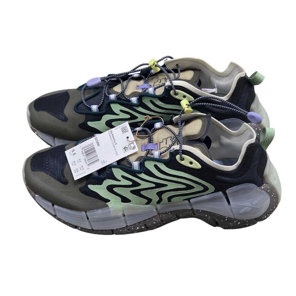 Reebok Zig Kinetica II Mens US 9.5 Green Grey Running Shoes S23890 New